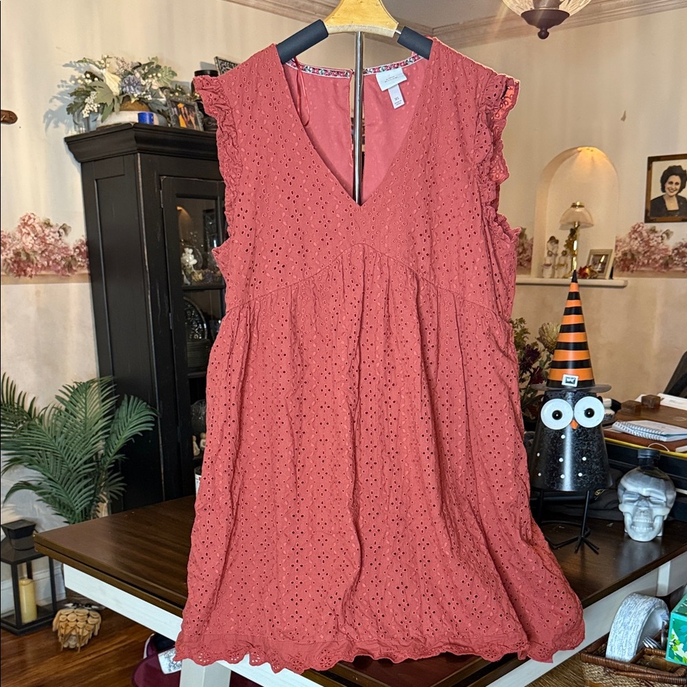 Knox Rose Sleeveless Eyelet Dress - Rust